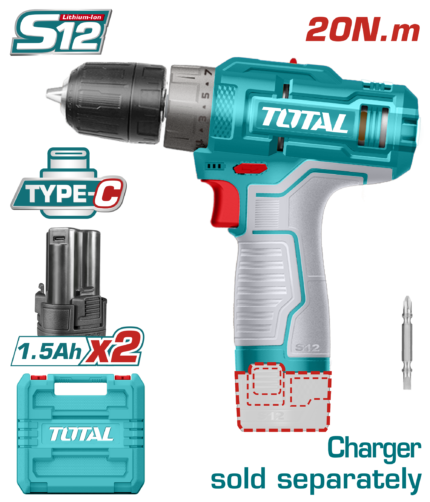 Total 12V Lithium-Ion Cordless Drill- TDLI12202