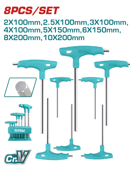 Total 8 Pcs T-handle Hex Wrench Set - THHW80816