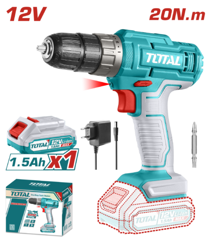 Total 12V Lithium-Ion Cordless Drill - TDLI1218