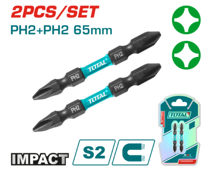Total PH2+PH2, 2PCS 65mm Impact Screwdriver Bits Set - TACIM72PH265