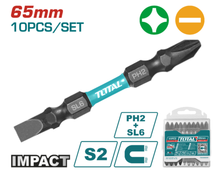 Total 10PCS 65mm Impact Screwdriver Bits Set - TACIM16HL133
