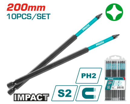 Total 10PCS 200mm Impact Screwdriver Bits Set - TACIM16PH285