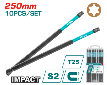 Total 10PCS 250mm Impact Screwdriver Bits Set - TACIM16T25103