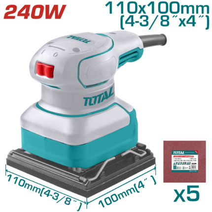 Total 240W Electric Sander with 5 Sandpapers & Extra Carbon Brushes- TF2241108