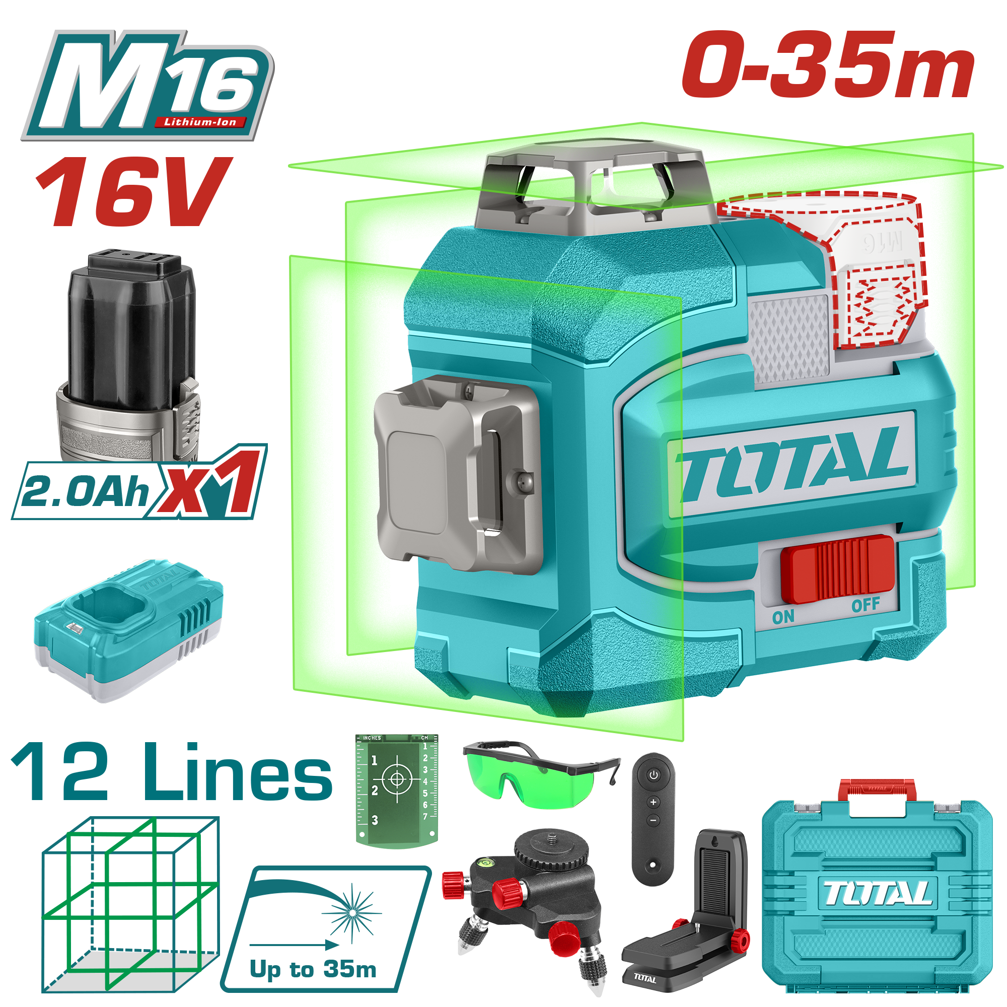 4939849967 Total 3D Laser Level – 16V, Green Beam, Full Accessories- TLL301201 - Image 1