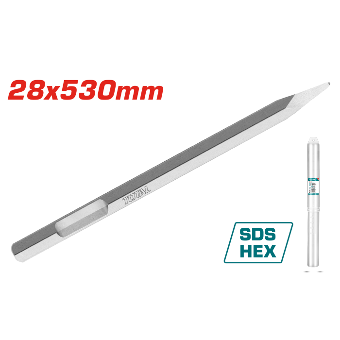 Total Heavy-Duty Hex Point Chisel – 28x520mm for Concrete & Brick- TAC15342811 - Image 1