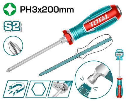 Total PH3 Go-Through Phillips Screwdriver – Magnetic Tip, S2 Steel Blade TGTPH3200