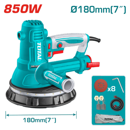 TOTAL 850W Drywall Sander with Light, 180mm Pad & Dust Collection Kit- TDWS10508