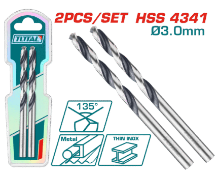Total HSS 4341 Twist Drill Bit Set – 3mm, 2pcs (TAC1200034)