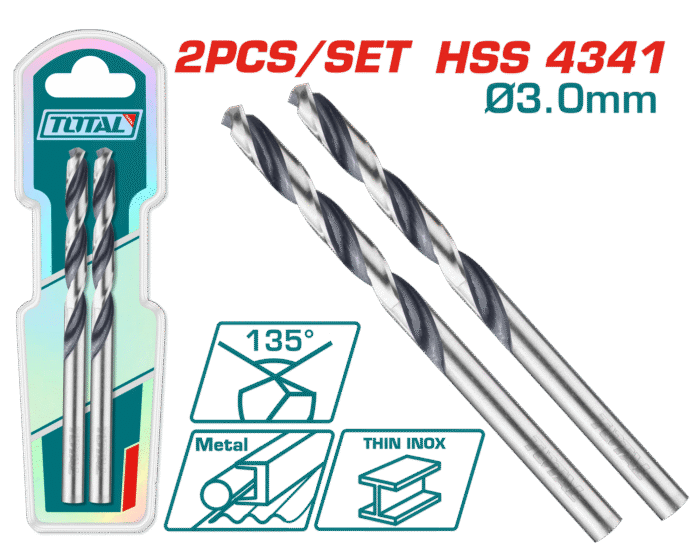 Total HSS 4341 Twist Drill Bit Set – 3mm, 2pcs (TAC1200034) - Image 1