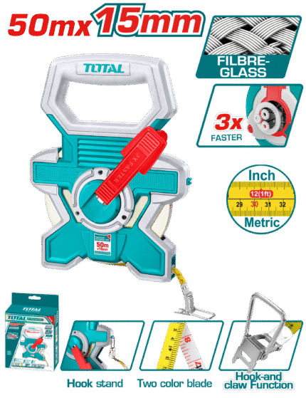 Total 50M x 15MM Fibreglass Measuring Tape – TMTF18506