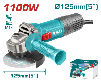 TOTAL 1100W Angle Grinder – 12000 RPM, 125mm Disc Size, M14 Spindle, Includes Auxiliary Handle, Heavy-Duty Electric Grinder-TG11012536