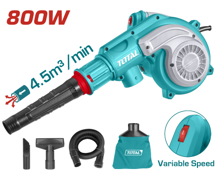 Total 800W High-Power Aspirator Blower-15000 RPM, Variable Speed, with Dust Bag & Accessories-TB8036