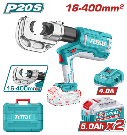 TOTAL TCTLI2005 20V Cordless Hydraulic Crimping Tool – 120KN Force | 16–400mm² Capacity | With 2×5.0Ah Batteries & Charger- TCTLI2005