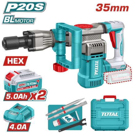 Total Tools 20V Brushless Cordless Demolition Breaker 16J SDS HEX with 2×5.0Ah Batteries & Charger – TDBLI203582
