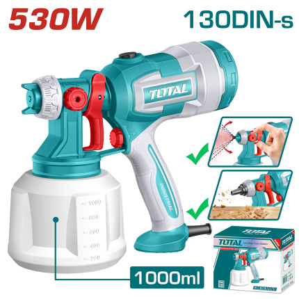 TOTAL  530W Electric Spray Gun with 1000ml Container – Adjustable Paint Sprayer - TT4506