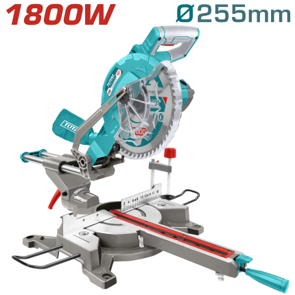 TOTAL  1800W 255mm Sliding Mitre Saw – Dual Rail Wood Cutting Machine - TS421825517