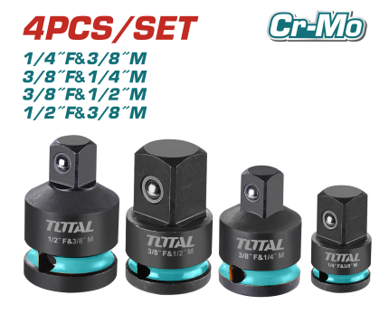 TOTAL 4 Pcs CR-MO Impact Socket Adapter Set (1/4", 3/8", 1/2") – THISAD12438