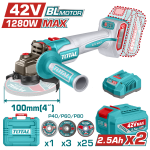 TOTAL  42V Brushless Cordless Angle Grinder Kit with Dual Batteries - TAGLI4128102