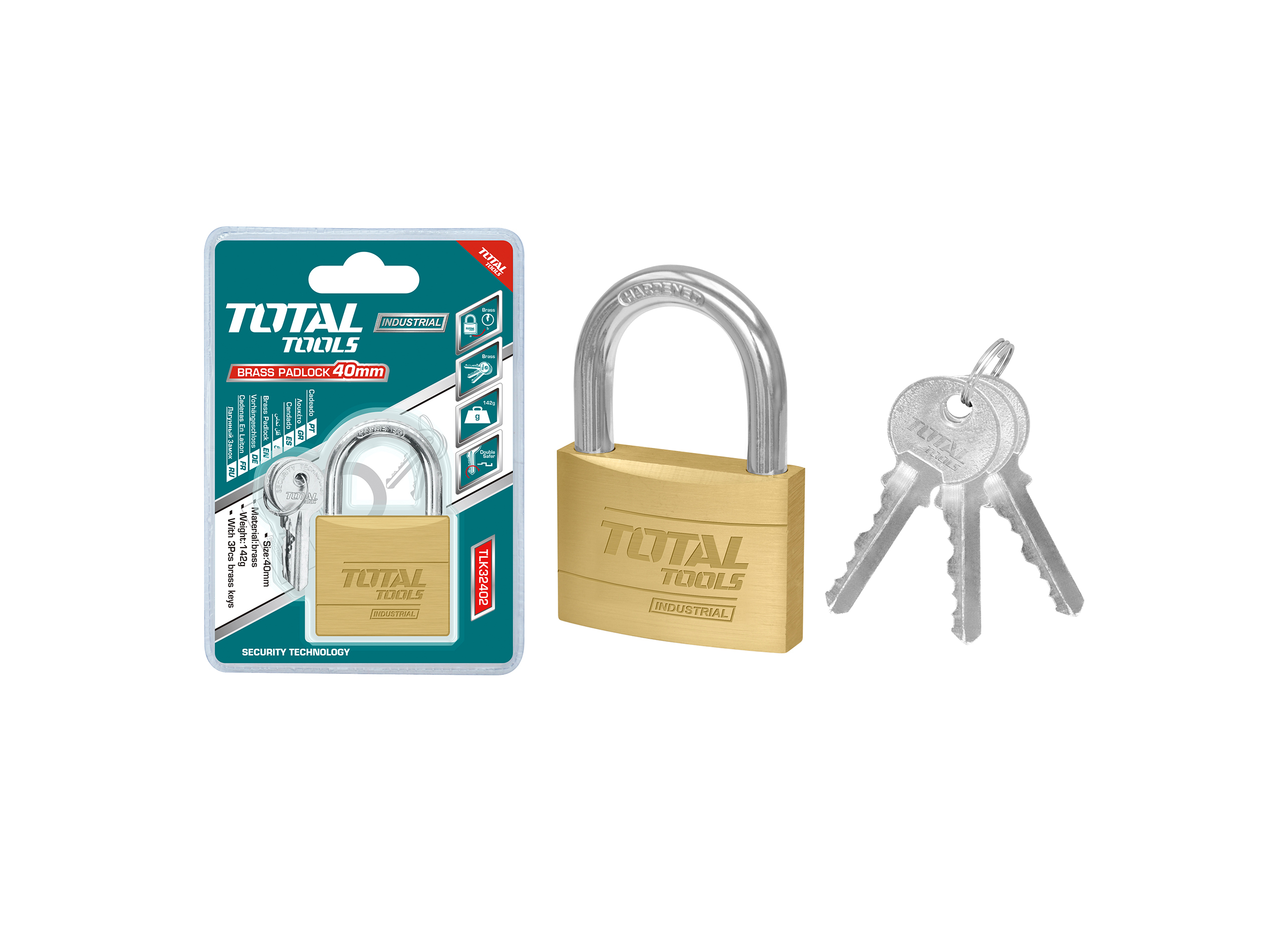2501005523 Total Heavy Duty Brass Padlock 40mm - TLK32402 - Image 1