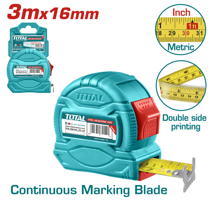Total 3mx16mm Steel Measuring Tape TMT34316