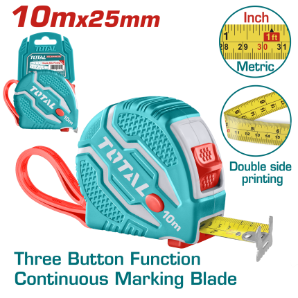 Total 10Mx25mm Steel Measuring Tape- TMT126101