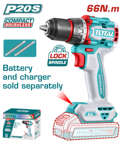 Total Tools 20V Drill with LED & Metal Chuck- TDLI206681