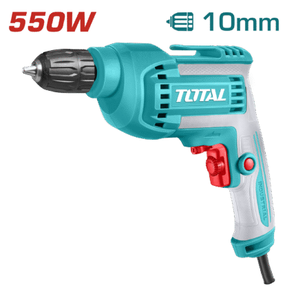 TOTAL 550W Electric Drill, 10mm Keyless Chuck, Variable Speed with Extra Carbon Brushes – TD551082