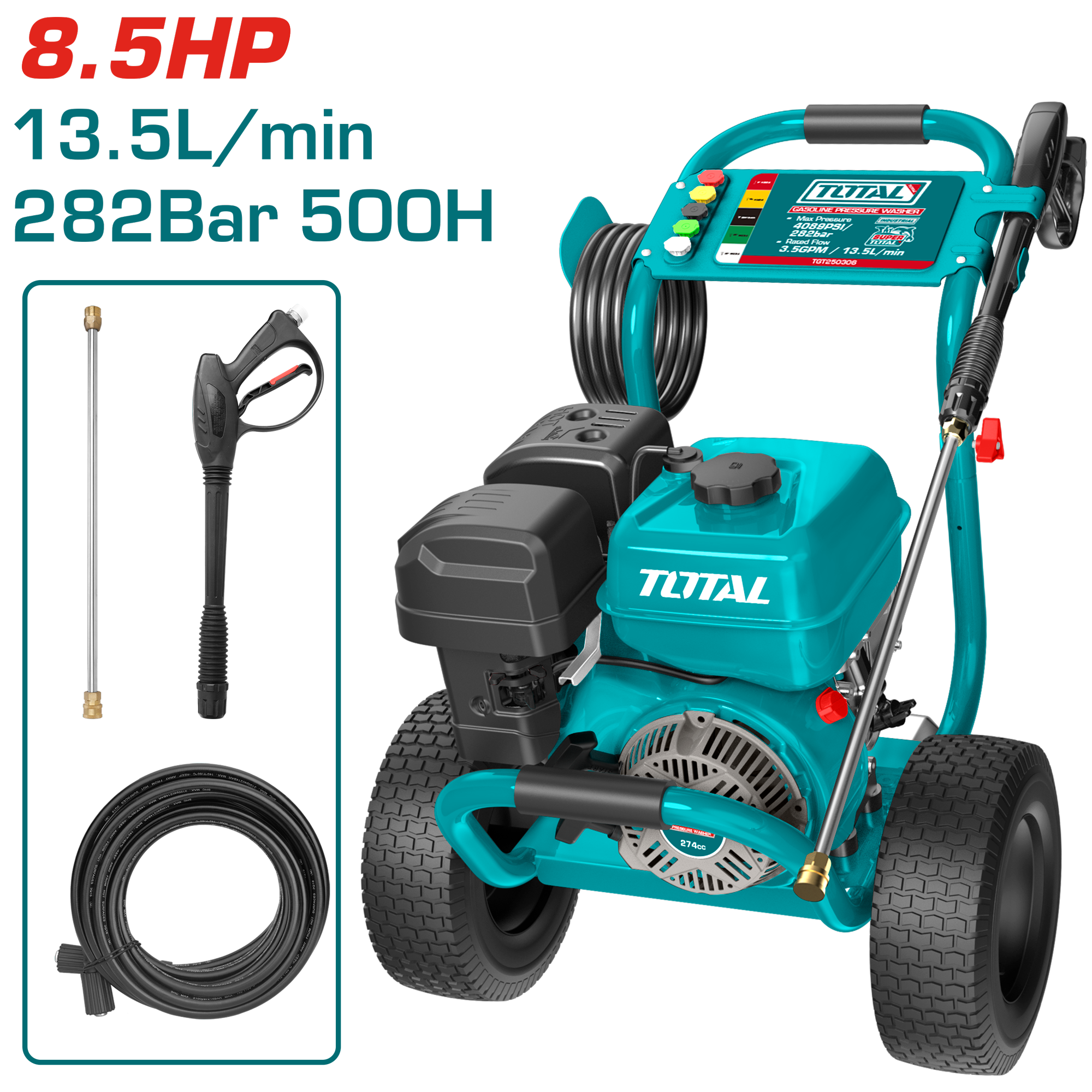 5432929000 TOTAL Gasoline High-Pressure Washer 8.5HP – 282 Bar | TGT250306 - Image 1