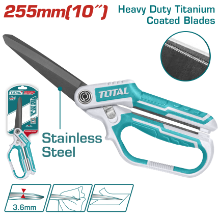 TOTAL Heavy Duty Long-Blade Titanium Scissors 255mm (10”) – THSCRS832558