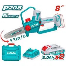 TOTAL TGSLI20882 20V Cordless Pruner Saw – 8" Bar | Brushless Motor | 11m/s Chain Speed | With 2 Batteries & Charger - TGSLI20882