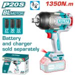TOTAL  20V Brushless Cordless Impact Wrench – 3/4" Drive | 1900Nm Nut-Busting Torque - TIWLI201351