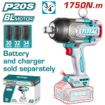 TOTAL  20V Brushless Cordless Impact Wrench – 3/4" Drive | 2100Nm Nut-Busting Torque | Heavy Duty - TIWLI201751