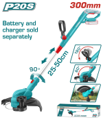 Total  20V Cordless Grass Trimmer – 300mm Cutting Diameter, 8200RPM, In-line Wheel Edging - TGTLI20328