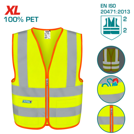 TOTAL  Reflective Safety Vest– XL, Fluorescent Yellow, EN471 Class 2 - TSP63XL