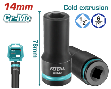 TOTAL 1/2" Drive 14mm Deep Impact Socket Cr-Mo, 78mm Length – THDIS12142L