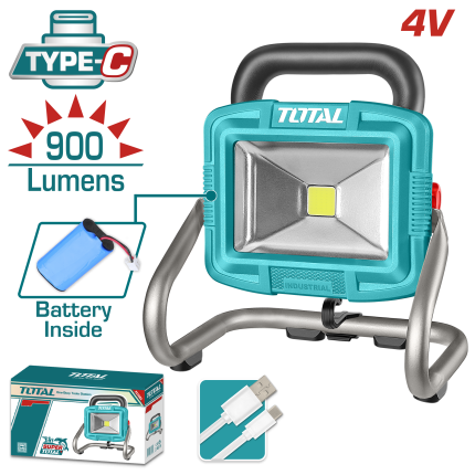 TOTAL 4V Cordless Rechargeable Portable Lamp 900LM with USB Charging – TRLF4415