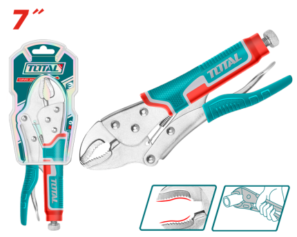 TOTAL 7" Curved Jaw Locking Pliers – Heavy Duty Carbon Steel Grip Pliers with Adjustable Opening (0–38mm) | Model THT190703