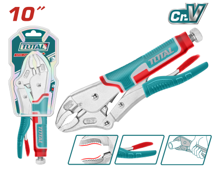 TOTAL 10" Curved Jaw Locking Pliers – Heavy Duty Cr-V Steel Grip Pliers with Adjustable Opening (0–50mm) | Model THT191001