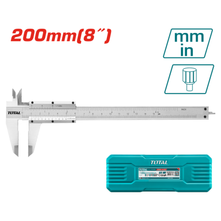 TOTAL Vernier Caliper 0–200mm, 0.05mm Precision, Carbon Steel, Metric/Inch-TMT312001