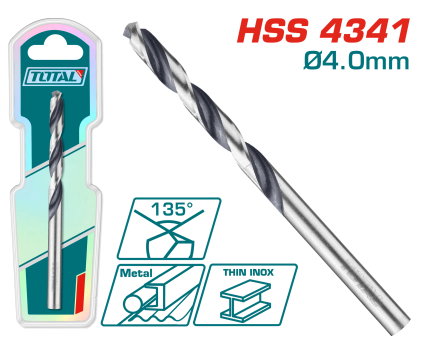 TOTAL Industrial 4mm HSS 4341 Drill Bit, 135° Tip – TAC1200404
