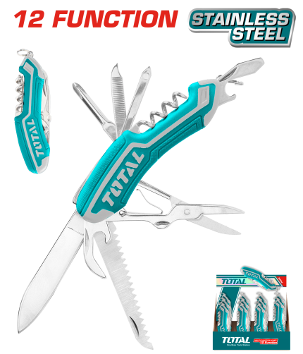 TOTAL Multi-Function Knife 12-in-1, 9.5cm, Soft Grip Handle-THMFK0126