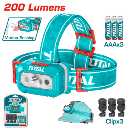 TOTAL LED Headlamp 200 Lumens, 91m Beam Distance, 3×AAA Battery, IPX4 Water Resistant-THL013AAA6