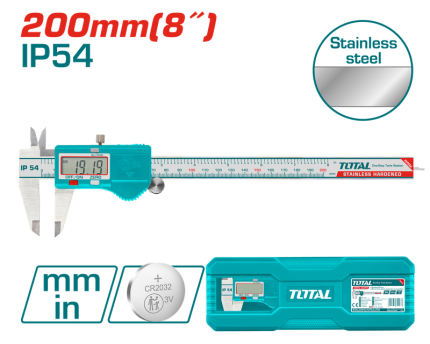 TOTAL Digital Caliper 0–200mm, 0.01mm Resolution, IP54, Metric/Inch-TMT322006
