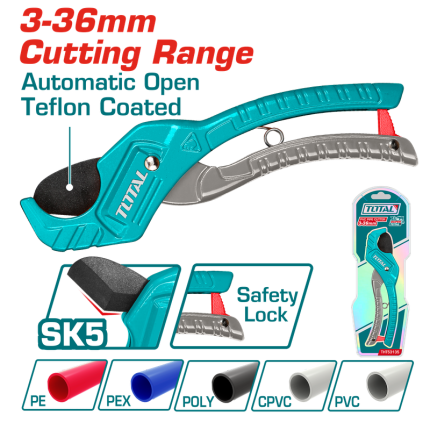 TOTAL 210mm PVC Pipe Cutter – Heavy Duty Aluminum Pipe Cutting Tool with SK5 Blade (3–36mm Capacity) | Model THT53135