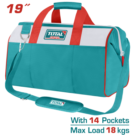 TOTAL Tool Bag 19?, 1680D Polyester, Heavy-Duty with Multiple Pockets-THT261925