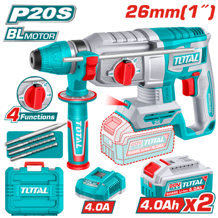 TOTAL Cordless Rotary Hammer – 20V | TRHLI262085