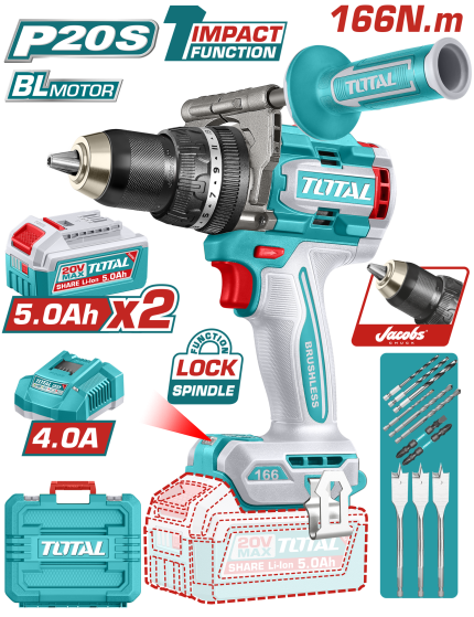 TOTAL Brushless Cordless Impact Drill – 20V | TIDLI201668