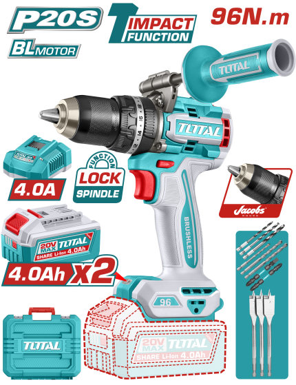 TOTAL Brushless Cordless Impact Drill – 20V | TIDLI209686